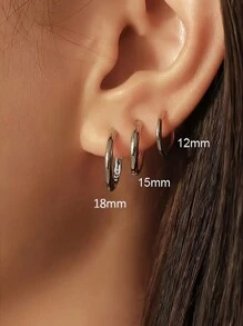 純銀圈耳環套組| SHOPBOP防過敏Huggie 耳環，適合女士、女孩、男士| SHOPBOP 3 種尺寸選擇（12 毫米、15 毫米、18 毫米）|完美防過敏珠寶，適合派對和生日禮物 - 銀色 - 查看 4