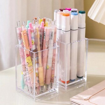 1 pieza Soporte de pluma de acrílico transparente cuadrado, caja de almacenamiento de papelería minimalista, soporte de pluma multifuncional, organizador de escritorio para estudiantes