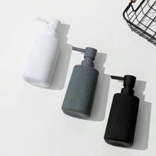 1 pieza Dispensador de jabón blanco a rayas moderno, dispensador de botella de jabón líquido de plástico con forma redonda, ideal para uso en baño y cocina, decoración del hogar, decoración de otoño, de vuelta a la escuela - Blanco - Ver 7