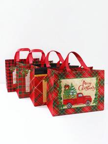 4 túi quà tặng không dệt Giáng sinh, túi xách, đồ trang trí Giáng sinh vui vẻ cho gia đình, vật dụng đóng gói quà tặng họa tiết ông già Noel, vật dụng gói quà đa năng - Đỏ - Xem 6