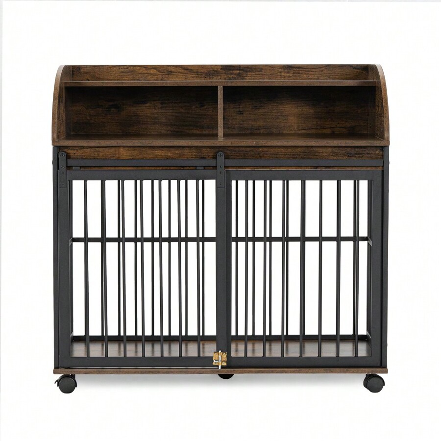 Dog Crate Furniturewith Lockable Wheels, Wooden Dog Crate Dog Kennel