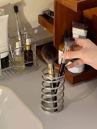 1pc Metal Toothbrush Holder, Simple Countertop Storage Organizer, Bathroom Accessories Home Bathroom Decor Fall Decor Back To School