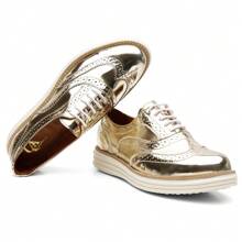 Women's Patent Leather Oxford Shoes With Openwork Details, Modern Style - Vàng - Xem 2
