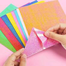 50 tờ giấy cắt Origami DIY, giấy Origami nhiều màu hình vuông Holographic, giấy thủ công bóng, quà tặng trang trí, 10 màu - nhiều màu - Xem 2