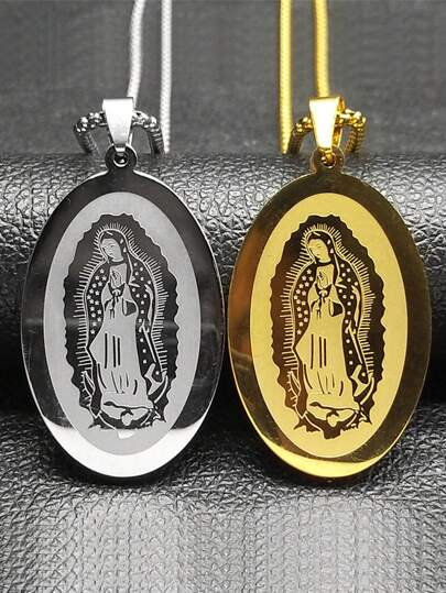 Collar con medalla de la Virgen María para mujeres y hombres, de acero inoxidable con color dorado, religioso, cadena de rezo de Guadalupe