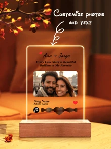 一款定制音乐LED夜灯，定制LED音乐牌匾，带照片和木质底座的个性化LED灯，个性化歌曲亚克力牌匾，定制照片歌曲灯，音乐照片牌匾礼品，发光音乐牌匾，情人节礼物，情侣礼物，结婚一周年纪念礼物，乔迁礼物，圣诞节礼物（送给男友/女友/妻子/丈夫），家居装饰客厅 - 小方 1p+方圖音樂4 - 查看 10