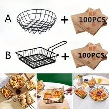 1pc Stainless Steel Mini Deep Fry Basket + 100pcs Oil Absorbing Paper, Great For Cooking French Fries And Storing Kitchen Supplies - Multicolor - View 11