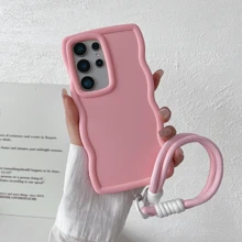 Rose Red New Macaron Color Wave Shell TPU Soft Shell Mobile Phone Shell DIY Cloth Rope Mobile Phone Lanyard Protective Shell Compatible With Iphone Compatible With Samsung Compatible With Redmi Compatible With OPPO RENO11F, Honor90LITE/X50/KE70E/POCOX6Pro, Compatible With Vivo, Realme8/8P/9I, Compatible With Xiaomi, Compatible With INFINIX, Compatible With TECNO And Other Mobile Phone Compatible With IPhone Cases Protective Case, International Version,  Not The Domestic Version, - Hot Pink - View 8