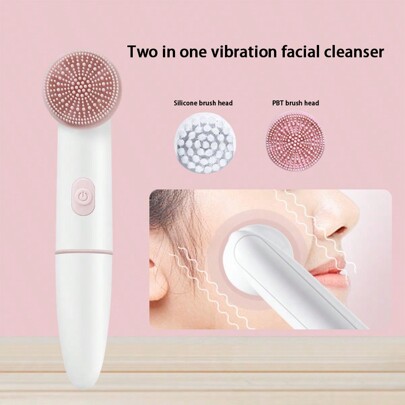 1pc Electric Silicone Facial Cleansing Brush, Waterproof Face Pore Cleaner, Home Facial Washing Device, Face Cleaning Massager
