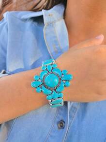 1pc feminino estilo cowgirl ocidental turquesa boho pulseira, adequado para uso casual