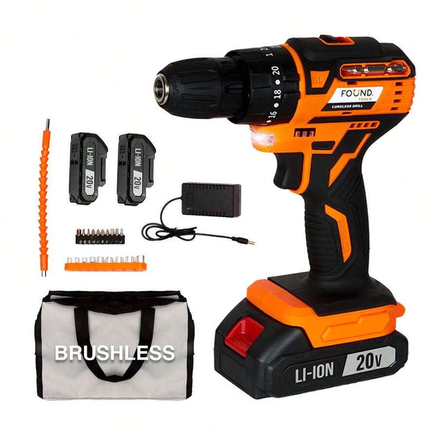 Taladro Inalambrico De Impacto Atornillador Kit 2 Baterias MODELO HRTM-20 FOUND TOOLS - Negro - Ver 1