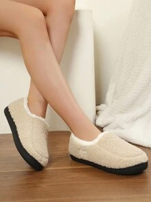 Women's Thick Thermal Lined Warm House Slippers, Non-Slip Indoor Plush Shoes For Autumn & Winter - Beige - View 3