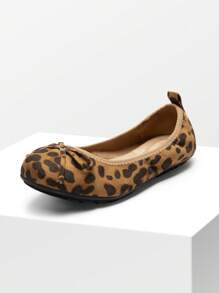 Women Leopard Print Bow Knot Flats Slip On Ballet Flats Round Toe Foldable Comfortable Soft Lightweight Travel Vacation Dress Flats Shoes - 豹 - 查看 3