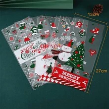 51 件圣诞饼干糖果袋，圣诞老人、雪人、圣诞树、驯鹿图案，圣诞节、新年、婚礼、生日、节日派对礼品袋，糖果饼干袋 - 彩色 - 查看 7
