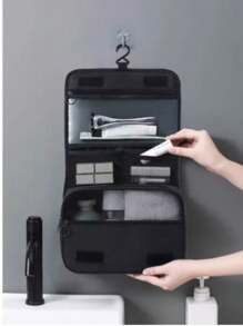 Travel Toiletry Bag With Hook And Strap For Hanging Bathroom - Black - View 2