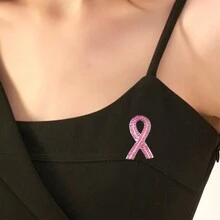 1pc Red Ribbon Brooch, Fashion Rhinestone Satin Ribbon Brooch Pin, High-End Clothing Accessory, Breast Cancer Awareness Pink Ribbon Brooch, Women Decorative Gift, Party Accessory - Multicolor - View 4