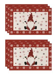 1 件/4 件/6 件圣诞亚麻餐垫，圣诞快乐，圣诞雪人小矮人和圣诞树，耐脏，适合家庭、餐厅和餐厅、餐桌装饰、家居用品 - 彩色 - 查看 22