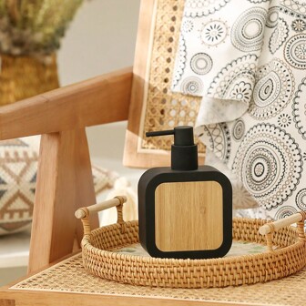 Matte Black Elegant Soap Dispenser With Bamboo Decoration - Rust-Resistant Pump For Bathroom Hand Soap And Kitchen Dish Soap Home Bathroom Decor Fall Decor Back To School