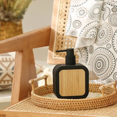 Matte Black Elegant Soap Dispenser With Bamboo Decoration - Rust-Resistant Pump For Bathroom Hand Soap And Kitchen Dish Soap Home Bathroom Decor Fall Decor Back To School