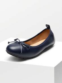 Women Navy Bow Knot Flats Slip On Ballet Flats Round Toe Foldable Comfortable Soft Lightweight Travel Vacation Dress Flats Shoes - 藏蓝色 - 查看 7