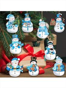 12pcs/24pcs/36pcs Christmas Snowman Wooden Hanging Decors, Winter Blue Snowman Decoration Set, Wooden Craft Ornaments For Holiday And Christmas Party Decorations Home Decor Christmas Decorations Room Decor - Multicolor - View 4