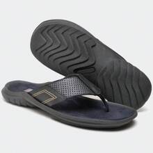 Men's Flip-Flop Sandal In Black Or Coffee Leather - Negro - Ver 3