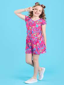 Summer Romper For Girls With Tie Back And  Rainbow - Hồng - Xem 1