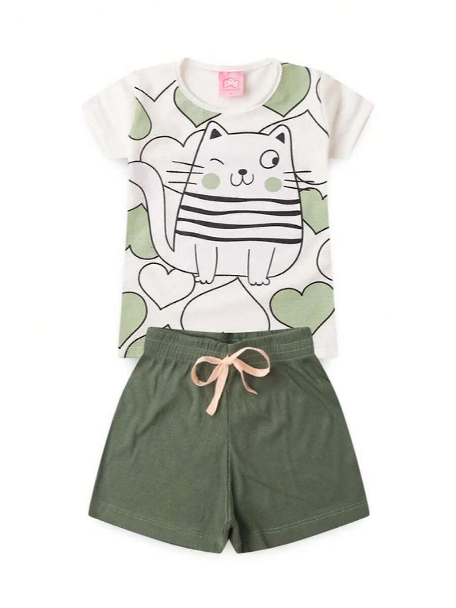 Pijama Infantil Verão Menina Confortável - Gatinho - Visão 1
