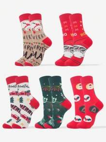 1 paar/3 paren/5 paren Vrouwen Dij Hoge Sokken Zachte Warme Dikke Cartoon Kerst Sokken Modieus Ins Paar Sport Casual Eenvoudige Grote Rode Lange Buis Sokken Unisex