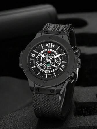  Reloj Deportivo De Hombre Va Va Voom, A La Moda, Resistente Al Agua, Calendario, Correa De Silicona, Con Detalles Huecos Para Deporte Al Aire Libre Y Decoración