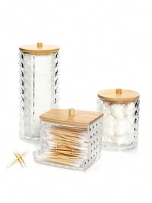 1set 3pcs Diamond Pattern Acrylic Makeup Organizer Tray,Transparent Acrylic Cosmetic Storage Box Dispenser, Bathroom Jar Display Rack With Lid,For Holiday Beach, Bathroom Collection, Bedroom Collection, Large Capacity,Makeup Bag,Travel Essential - Clear - View 8