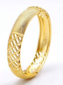 1 pieza Brazalete abierto de lujo chapado en oro de 24 quilates de aleación de zinc, accesorios diarios de Dubái para mujeres