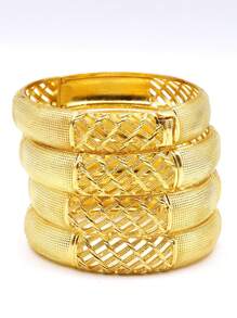 1 pieza Brazalete abierto de lujo chapado en oro de 24 quilates de aleación de zinc, accesorios diarios de Dubái para mujeres