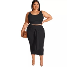 Women's Set Skirt And Cropped Tank Top Plus Size Blogger - màu đen - Xem 1