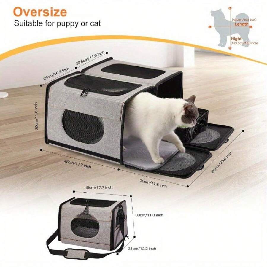 X Large Cat Carrier, Travel Litter Box For Cats, Collapsible Dog Crate