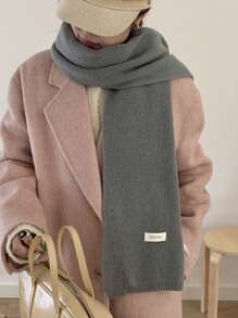 1件装女士纯色针织加厚保暖围巾围脖，冬季百搭 - 灰色 - 查看 2
