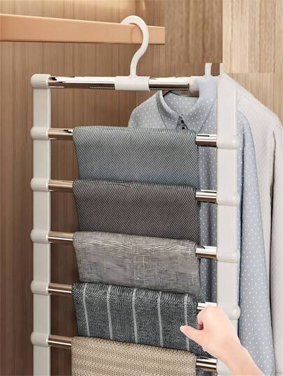 Percha de pantalones de varias capas: un organizador de armario versátil y ahorra espacio para bufandas, vaqueros y pantalones con diseño antideslizante y estantes resistentes de varias capas, perfecto para renovar el armario de primavera y verano, ideal para la preparación de vacaciones, montaje sencillo para una instalación rápida, mejora la organización de tu armario para el Día de San Valentín, el Día de la Madre, Año Nuevo y las celebraciones de San Valentín, eleva tu juego de moda con un estilo minimalista y practicidad, maximiza la eficiencia del espacio mientras mantienes tus atuendos favoritos accesibles y libres.