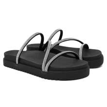 Women's Rhinestone  Flat Sandals Super Comfortable - Black - View 5