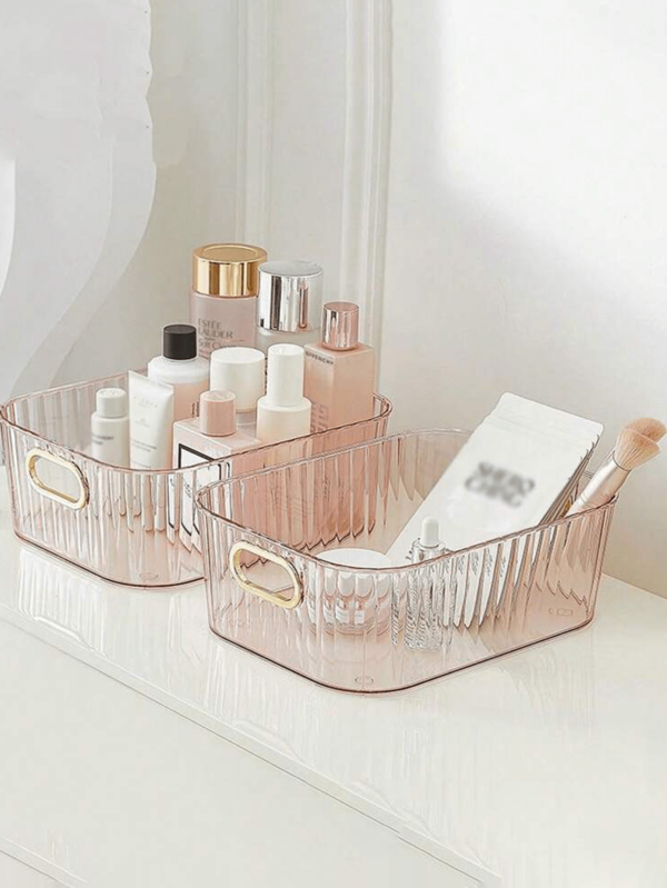 2pcs Cosmetics Storage Box, Drawer Storage Box, Sundries Storage Basket, Portable Storage Basket, Bathroom Storage Shelf, Cosmetics Storage Box, Dresser Accessories, Lipstick And Perfume Storage Box, Home Decoration, Bathroom Accessories,For Holiday Beach, Bathroom Collection, Bedroom Collection, Large Capacity
