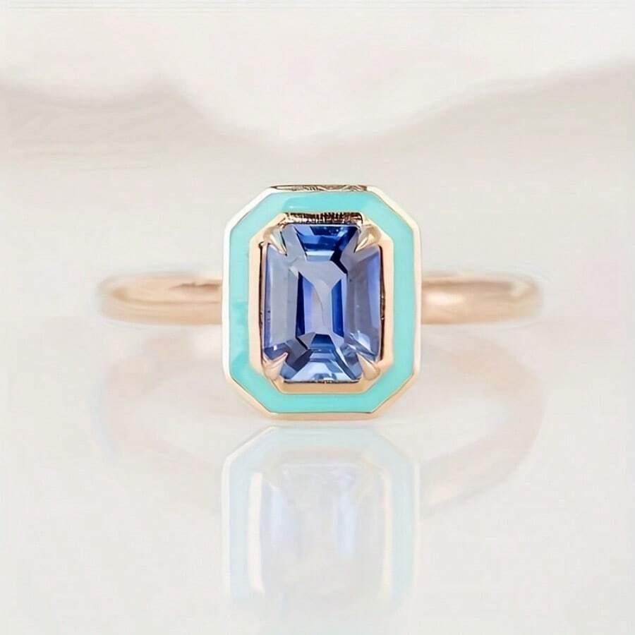 1pc Elegant Cubic Zirconia Engagement Ring, Valentine's Gift For Women - 金色 - 查看 1