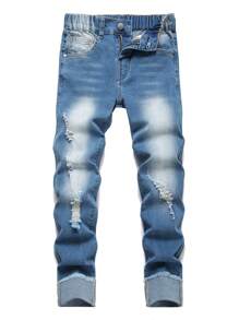 Jeans décontractés effilés et déchirés pour jeunes filles