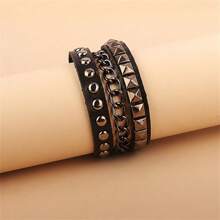 Brazalete ajustable con pinchos góticos punk de 2024, brazalete de cadenas negro con tachuelas para mujeres y hombres - Negro - Ver 11