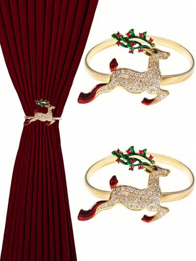 1-2 piezas Sujetacortinas navideños coloridos con diseño de estiramiento de resorte para decoración de habitación