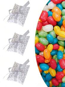 10pcs Pillow Gift Boxes, Silver Floral Pattern, Silver Ribbon Pillow Boxes, Packaging Pillow Boxes, Packaging Boxes, Pillow Gift Boxes, Handmade Gift Boxes, Souvenirs, Tabletop Decor, Weddings, Christmas, Birthday And Party Gift Packaging - Silver - View 3