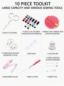 1 Set Black Portable Sewing Tool Kit, Home Sewing Tools 10pcs/Set Including Thread Box, Needles, Threader, Handwork Sewing Accessories With Fabric Organizer Box - Complete Handmade Sewing And Mending Tool Set With Assorted Color Threads, Suitable For Travel And Home Use - Essential Crafting Essentials All Year Round