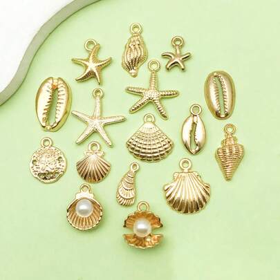 15pcs Mixed KC Golden Sea Ocean Marine Life Starfish Charms For Bulk Summer Jewelry Necklace Earrings Bracelet Making DIY Craft Accessories