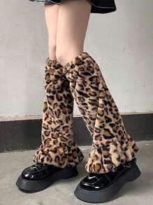 1 Paar Harajuku-Stil flauschige Kniestrümpfe: Dicke, flauschige Beinwärmer für Damen für Herbst und Winter - handwaschbar, Polyestermaterial, gemütlich - Braun - Übersicht 5