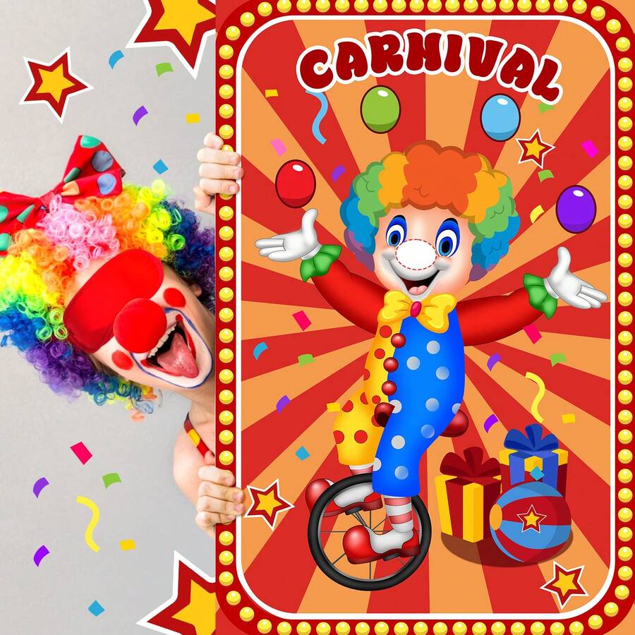 Juegos de circo, "Pega la nariz al payaso" Juegos de carnaval para fiestas de payasos, suministros para fiestas de cumpleaños con temática de circo, póster grande de juegos de payasos con 32 pegatinas de narices - Rojo - Ver 1