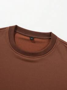Men Casual Solid Color Crew Neck Long Sleeve Pullover Sweatshirt, Fall - Brown - View 5