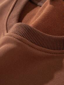 Men Casual Solid Color Crew Neck Long Sleeve Pullover Sweatshirt, Fall - Brown - View 4